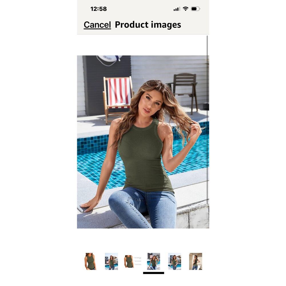 Women Summer Stretch Slim Round Neck Ribbed Tank Basic Solid Top Army XXL